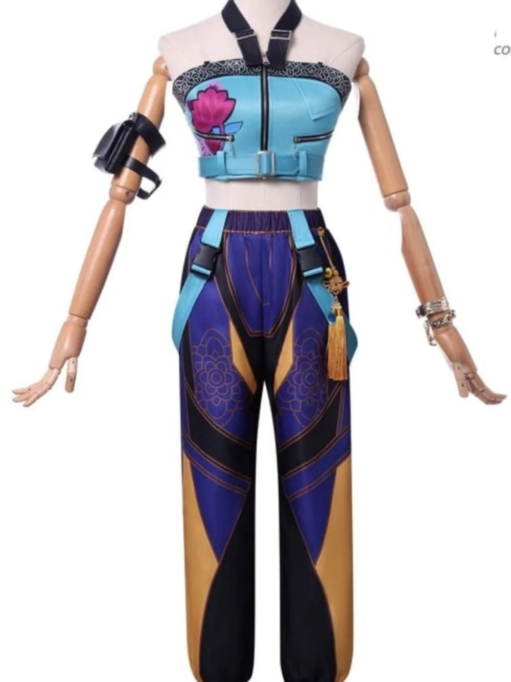 Zoey Cosplay Costume Set Blue Lotus Crop Top Orange Pants Accessories Complete